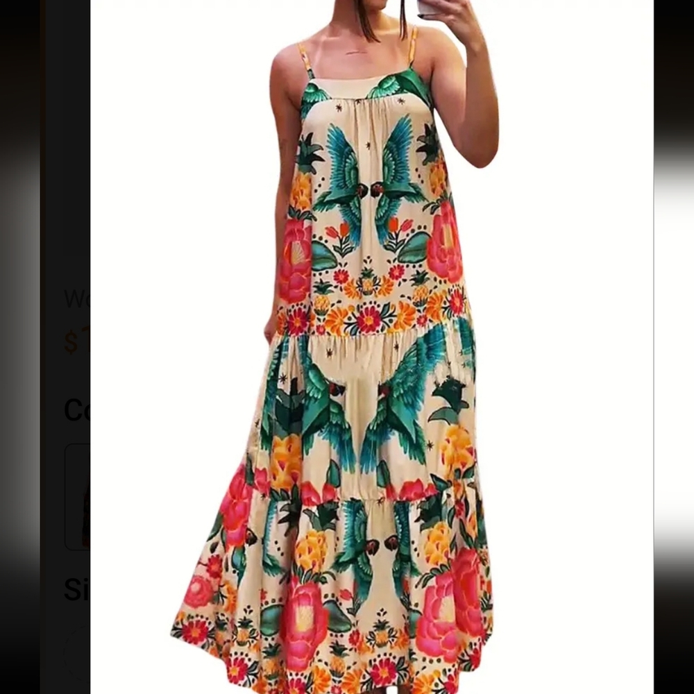 Beautiful tribal print in luxurious bright colored print square neck maxi dress - Picture 8 of 13